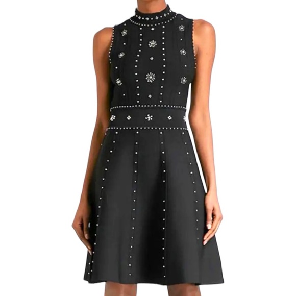 Black Knit Beaded Open Back Dress - Picture 3 of 15